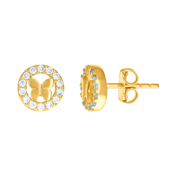 14k Yellow Gold Womens Cubic Zirconia Butterfly Angel Wings In Circle Fashion Stud Earrings 6.8x6.8mm Wide Stud Earring