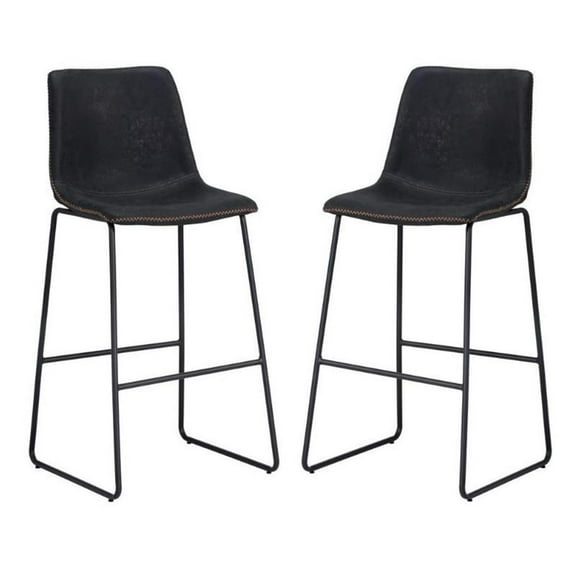Home Square Cal 30" Faux Leather and Wood Barstool in Antique Black - Set of 2