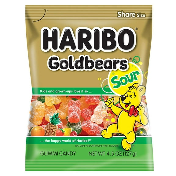 Haribo Gummi Candy, Goldbears Gummi Candy, Sour, 4.5 oz. Bag (Pack of 12)