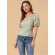 thumbnail image 4 of Tops Florales Estilo Campesino Con Mangas Abullonadas Y Cuello En Forma De Corazón De Pradera Para Mujer Verde XS, 4 of 6