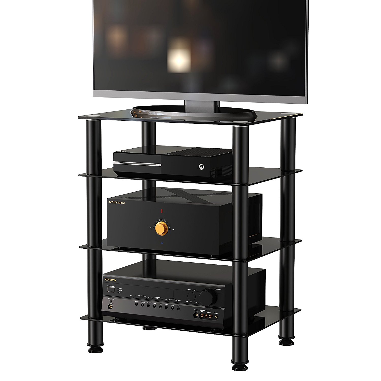 FITUEYES AV shelf Media Component TV Stand Audio Cabinet with Glass Shelf 4-tier F1AS406001GB - image 2 of 5