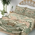 thumbnail image 3 of Ambesonne Nautical Fitted & Top Sheet Set with Sham, Folk Art Style Marine Look, Blush Cadet Blue and Ecru, 3 of 5