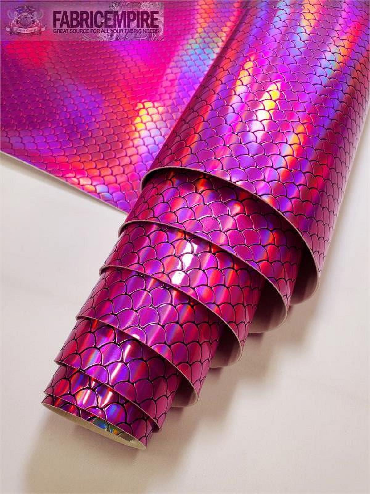 Holographic Mermaid Fish Scale Glossy Embossed Vinyl Fabric Fuchsia / 54" Wide / Sold By The Yard
