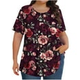 thumbnail image 2 of Otvok Womens Plus Size Tops Crew-Neck Short-Sleeved Pleated Loose Blouses, 2 of 6