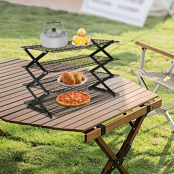 Foldable Picnic Stand, 4-Layer Iron Camping Rack for Food, Gear, and More, Portable & Durable for Outdoor Use, Ideal for Camping and Picnics