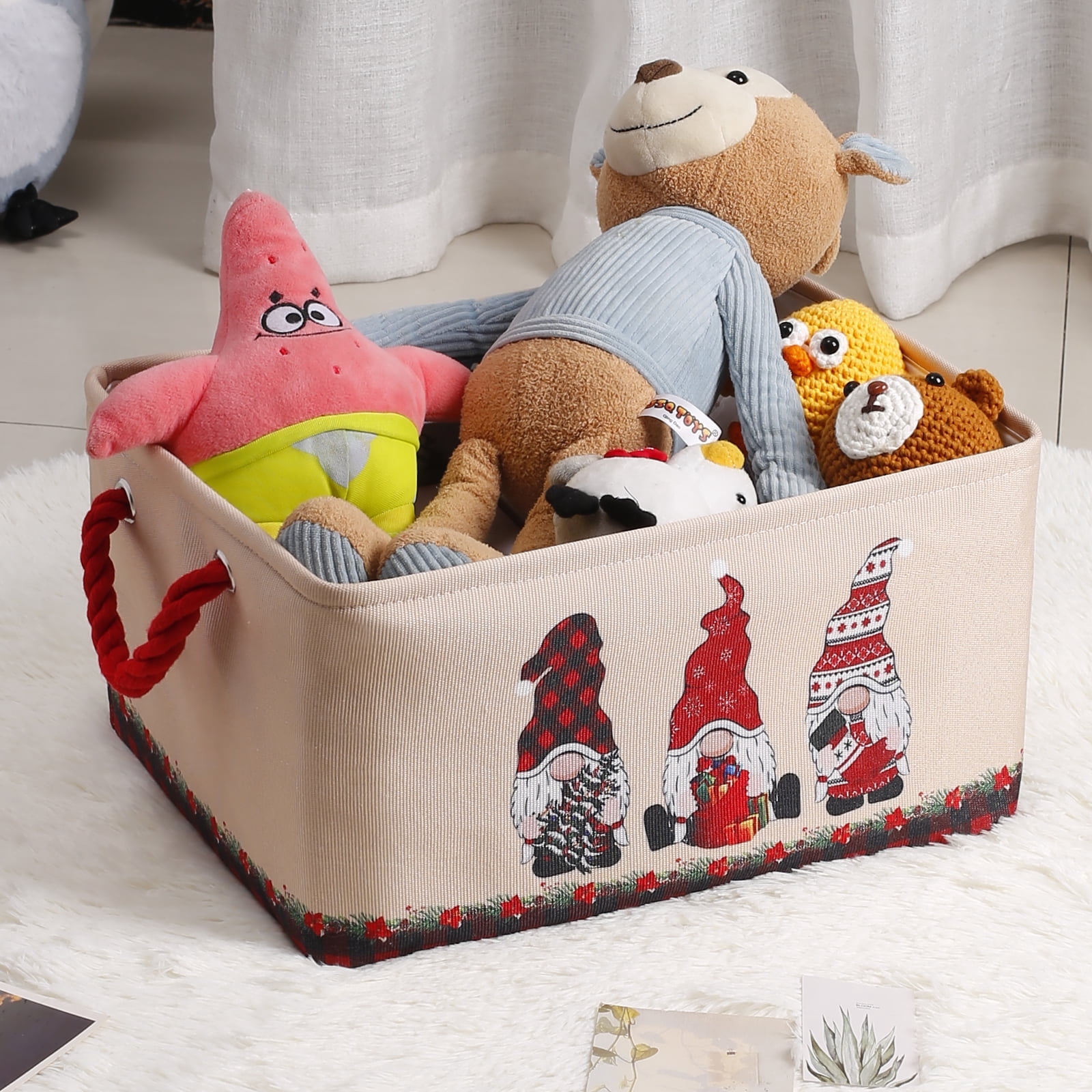 Christmas Gnome Storage Basket – Large Collapsible Decorative Storage Bin for Shelves, Toys, Home, Laundry & Holiday Organizing (3 Pack)