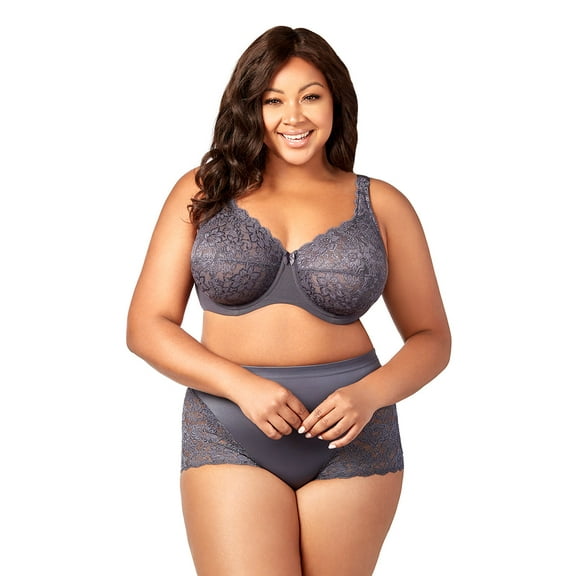 Elila Women’s Plus Size Lacey Curves Underwire Bra, Full Coverage Support, Style 23112311 Grey