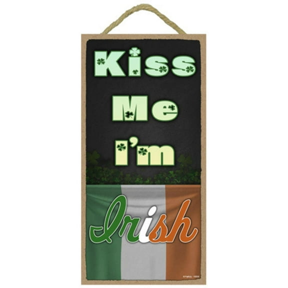 Kiss Me Im Irish Sign, Irish Decor for Home, Irish Novelty Wall Plaques, St Patricks Day Gifts, Humorous Wooden Signs with Funny Sayings, Signs for Home Decor, Home Bar Room Sign, 5x10