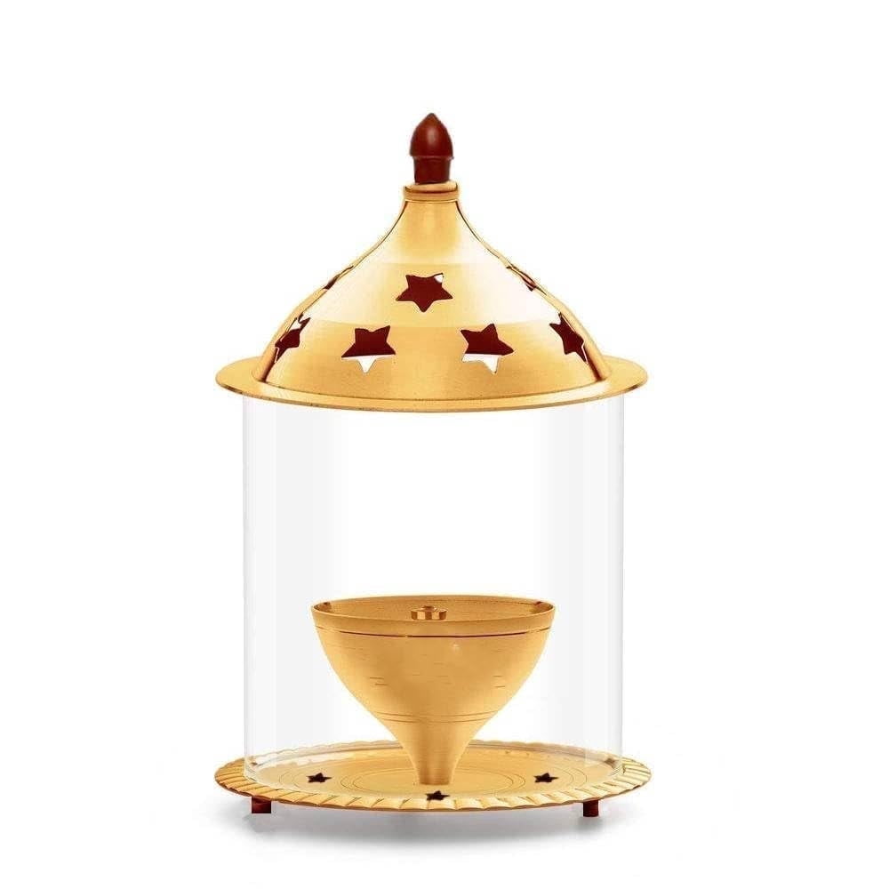 Decorative Brass Star Shape akhand Oil Diya/Lamp Puja Brass Oil Lamp Pooja Essential Indian Traditional Festival Laxmi Poojan New years Gifts Decorations Home Decor (Size:-L;3 Inch,H;5 Inch)(Golden)