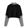thumbnail image 3 of Icvfdpl Summer Casual Tee Shirt For Womens Color Block Sun Moon Print Striped Long Sleeve Crop Tops Tees Tops Resistant Pilling Free Woman Tshirt, 3 of 4