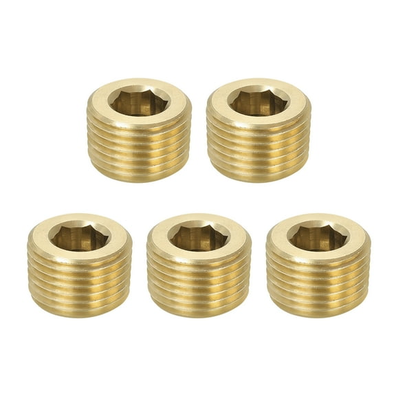 Uxcell 1/2 inch Male NPT Pipe Plug Internal Hex Thread Socket Solid Brass Pipe Plugs 5 Pack