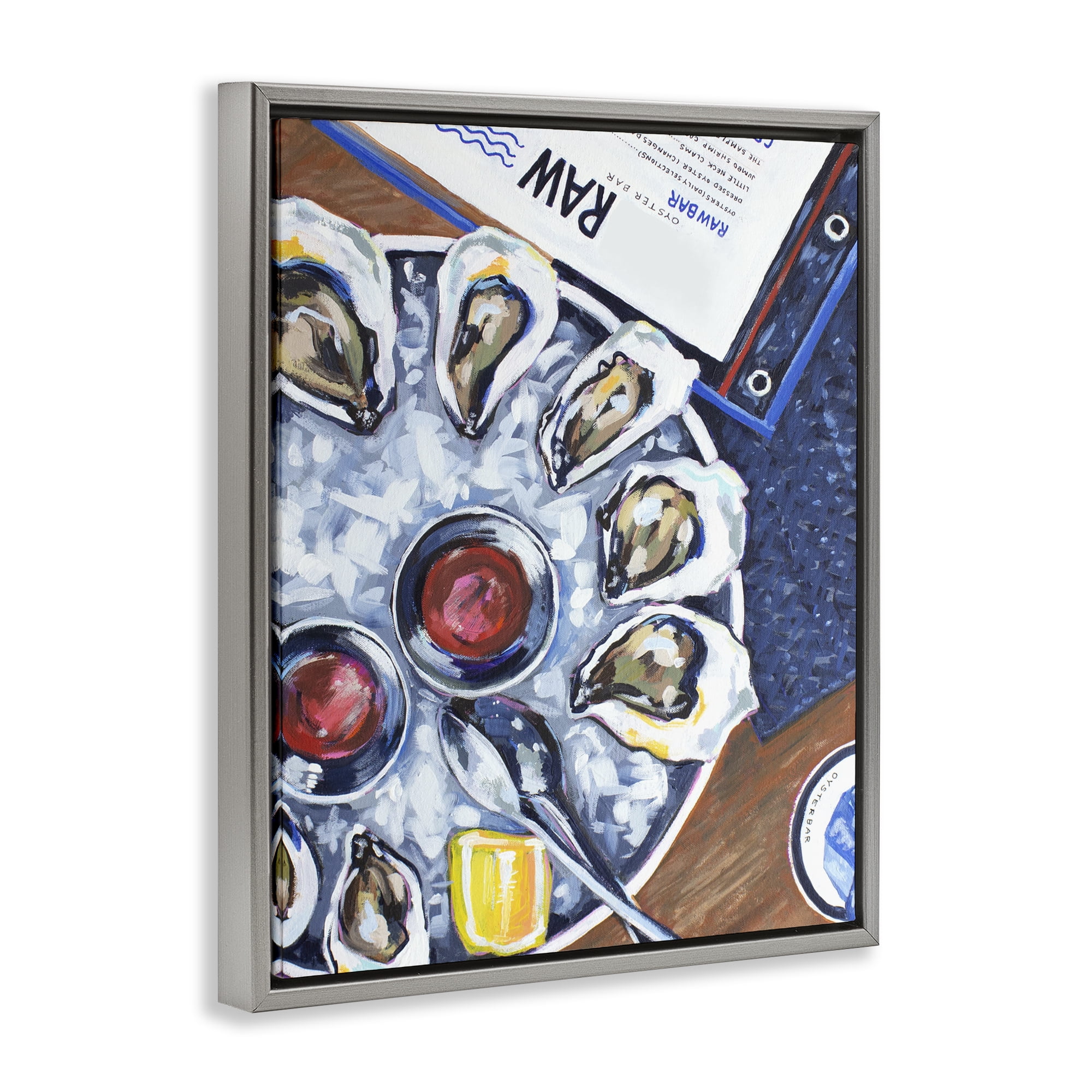 Stupell Industries Oysters on Ice Gray Framed Floater Canvas Wall Art, design by Rachel Nerney