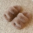 thumbnail image 2 of Hessimy Girl'S Fuzzy Fluffy Slippers Open Toe Cross Band Soft Plush House Slippers Kids Slippers Cow Slippers Toddler Slippers Girl Warm Cool Indoor Shoes For Winter (Khaki,32), 2 of 6