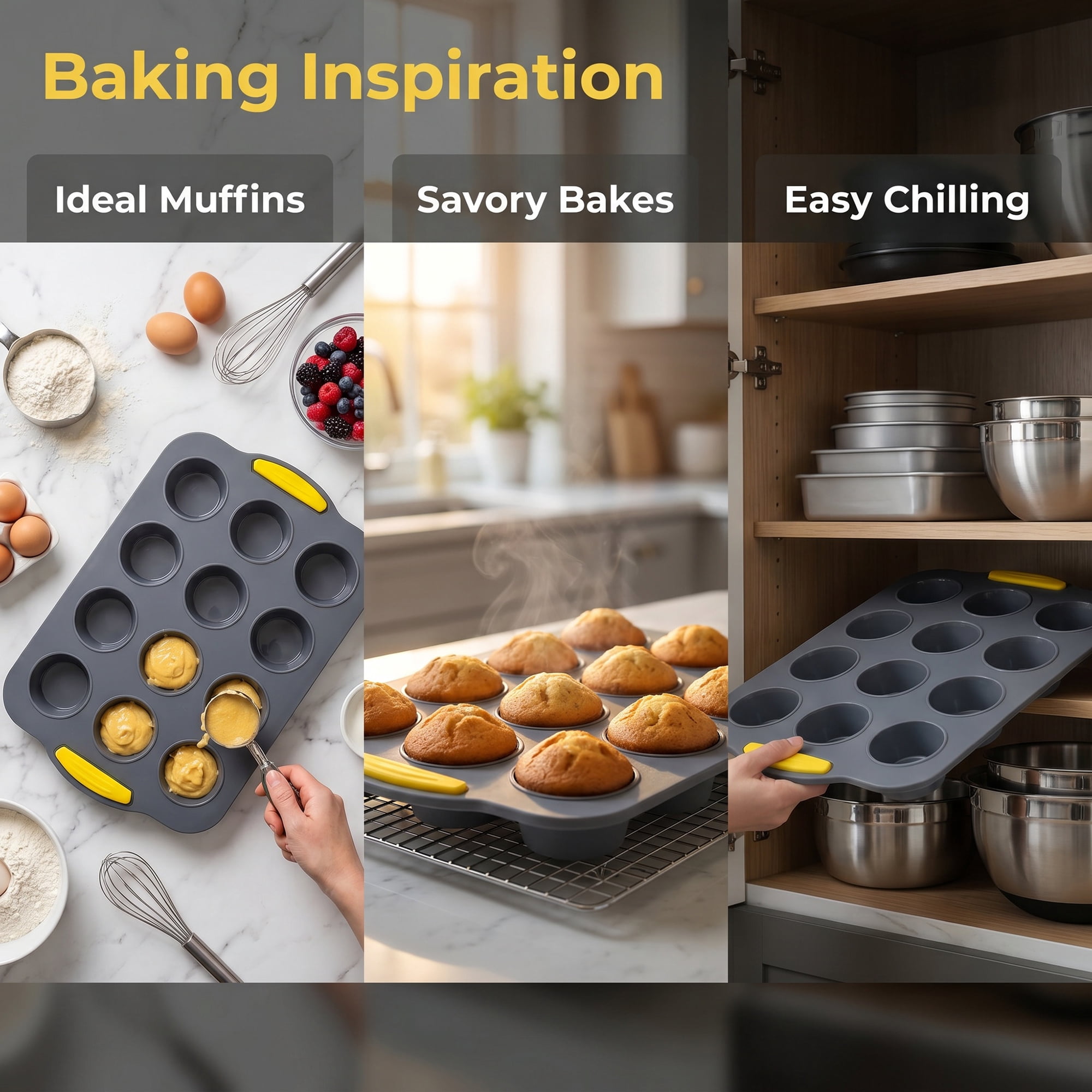 Unique Bargains Baking Pan 12-Cup Speckled Nonstick Silicone Tray for Bread GrayA 12"x7.9"