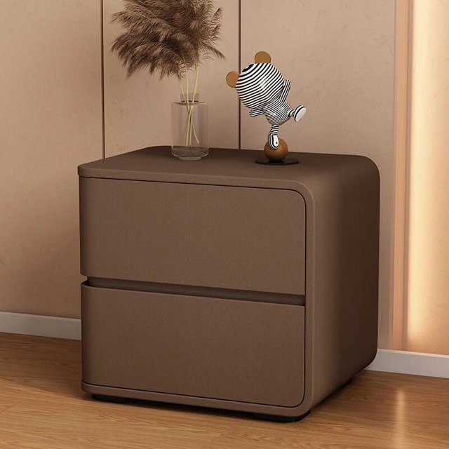 Solid Color Leather Bedside Table Modern Style Living Room Storage Side Cabinet Bedroom Wooden Nightstands End Table My Lux Decor Round