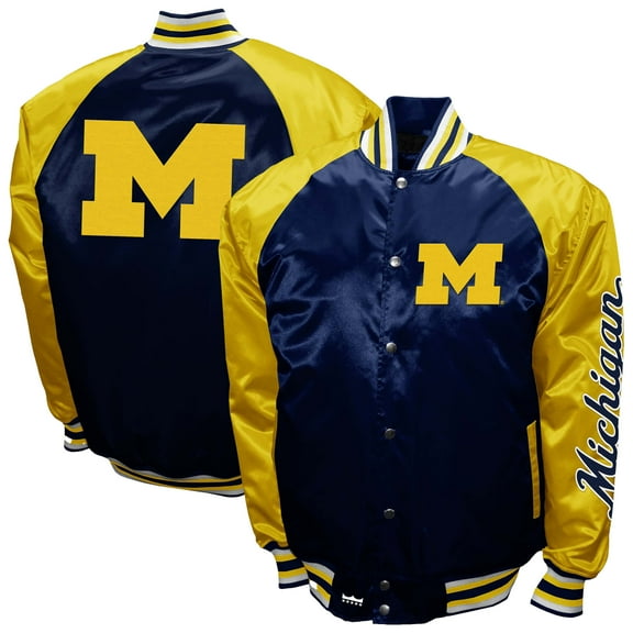Men's Franchise Club Navy Michigan Wolverines The Game Satin Full-Snap Jacket