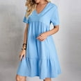thumbnail image 2 of Lenago Women's Plus Size Summer Dresses High Waisted Fashion Holiday Summer Solid Color Short Sleeve Light Blue Dresses Party Beach Dress, 2 of 9
