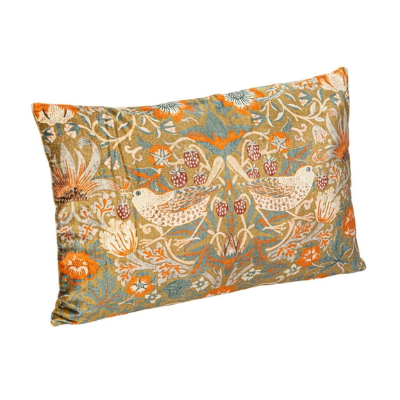 Creative Co-Op Cotton Velvet Birds and Flowers Lumbar Pillow, Multicolor