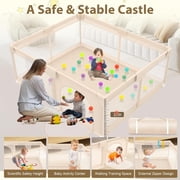 Extra Large Baby Playpen for Toddlers, 79x71 inch Safety Play Pen, Portable Playard with Zipper Door for Indoor Outdoor, Apricot