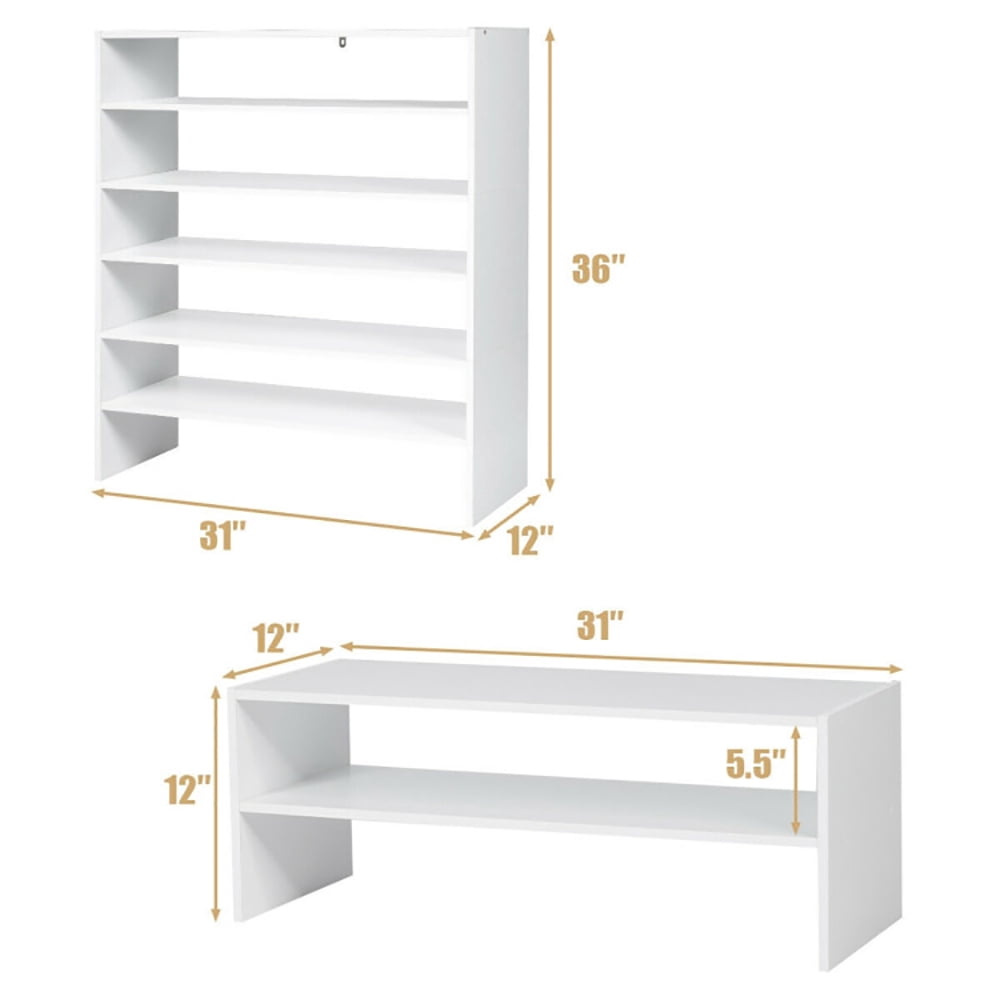 Barara King Shoe Rack, Shoe Organizer, Storage Shoe Shelf, 3 Pieces 31-Inch Stackable Multi-Shape Shoe Rack-White