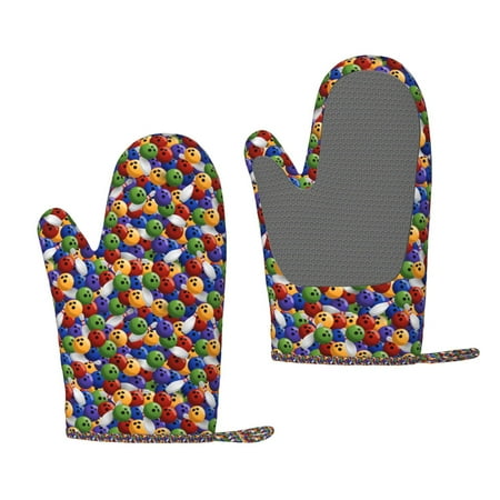 

Lukts Bowling Colorful for Silicone Anti-Scalding Gloves Kitchen Lanyard Gloves for Grilling Baking Cooking