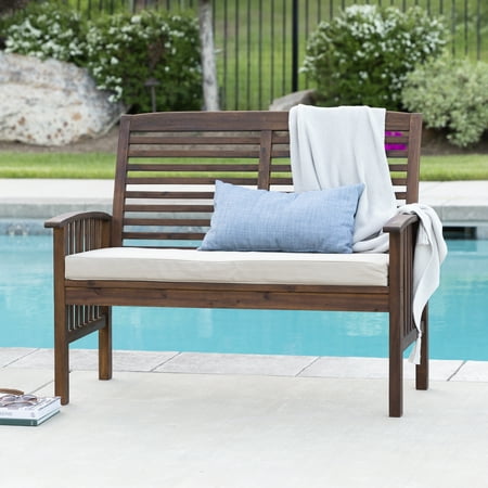 Outdoor Raised Acacia Wood Bench, Manor Park Outdoor Wood Patio Chairs With Cushions