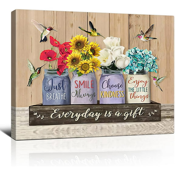 Flower Insprational Pictures 12x16inch Floral Living Room Canvas Birds Dining Room Wall Art Farmhouse Wall Art Hummingbird Kitchen Decor Decorations For Bedroom Motivational Wall Art Cute Paintings