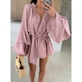thumbnail image 4 of AURA Women V Neck Lace Long Sleeve Dress Loose Fit Casual Elegant Fall Mini Dress, 4 of 7