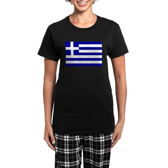 CafePress - Greece Flag Women's Dark Pajamas - Women's Short Sleeve Print T-Shirt and Pants Dark Cotton Pajama Set