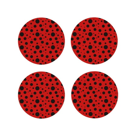 

Junzan Ladybug Pattern Print Coasters for Drinks - Leather Coasters Set of 4 for Coffee Table for Housewarming/Kitchen/Bar/Decor-Round Shape