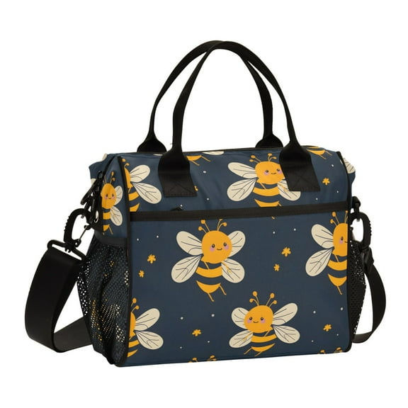 Honey Bee and Star Lunch Bag Insulated Lunch Box Leakproof Reusable Cooler Tote Adjustable Shoulder Strap for Men Women 9L