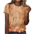 thumbnail image 2 of Babysbule Women's Summer Tops Casual Retro Floral Printed Round Neck Short Sleeve Blouses, 2 of 4