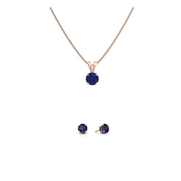 Paris Jewelry 18K Rose Gold 3ct Blue Sapphire Round 18 Inch Necklace and Earrings Set Plated
