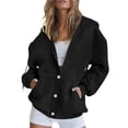 thumbnail image 1 of Sudadera con Capucha y Cremallera para Mujer, de Forro Suave, Ideal para el Invierno. Sudadera Informal de Gran Tamaño con Botones en la Parte Delantera. Negro XL, 1 of 7