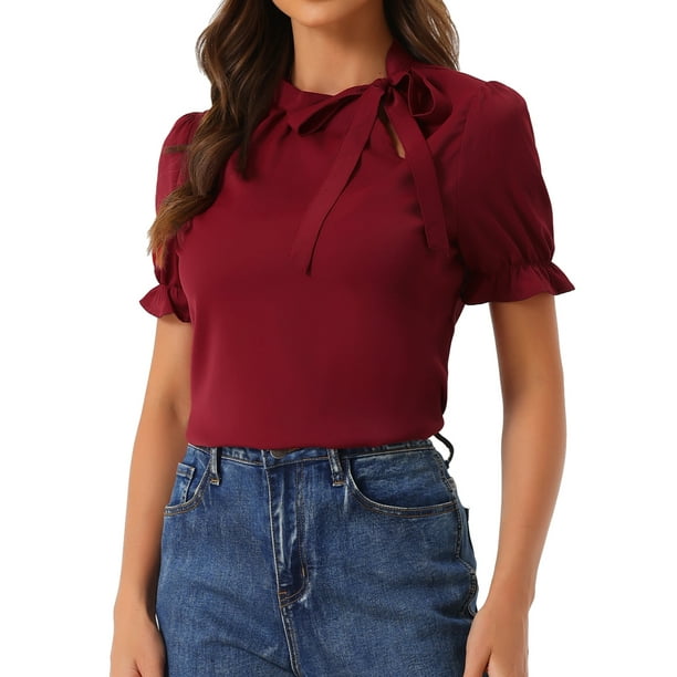 Top Elegante De BluDe ManCorDe OficiDe Las Camisas Del Cuello De PajariDe Las Mujeres BorgoXL