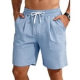 thumbnail image 2 of Men's Linen Shorts with Big Pockets Lightweight Breathable Casual Beach Vacation Shorts for Men Summer Yoga Big and Tall Size S-3XL Light Blue, 2 of 9