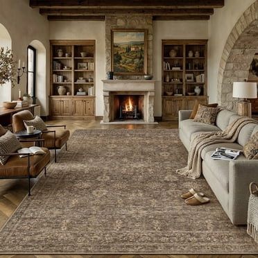 BERTHMEER 5'x7' Area Rugs for Living Room Bedroom Kitchen Traditional Rugs Vintage Non Slip Washable Dorm Office Oriental Dining Room Floral Rugs Carpets,Golden Brown