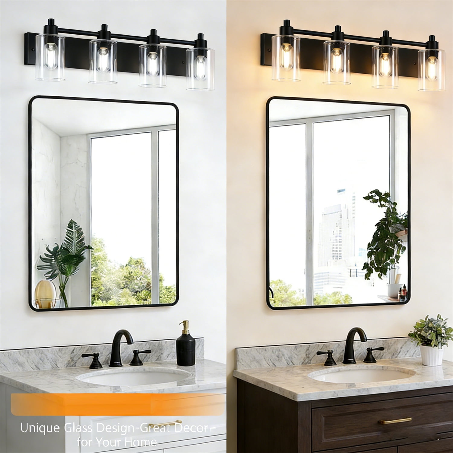 Bathroom Vanity Light Fixture 4-Light Matte Black Bathroom Light Fixtures Over Mirror with Clear Glass Shade Modern Farmhouse Vanity Lights Lighting Fixtures