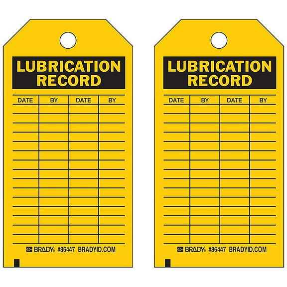 Brady Lubrication Rcd Tag,5-3/4 x 3 In,PK10 86447