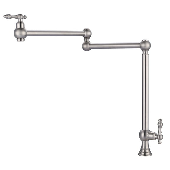 WOWOW Brushed Nickel Deck Mounted Pot Filler with Double Handle and Joint Swing Arm in Solid Brass