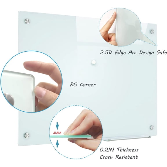 Magnetic Dry Erase Glass WhiteBoard - Frameless Wall Mounted Glass White Board for School Teaching Office Meeting 24"x36"