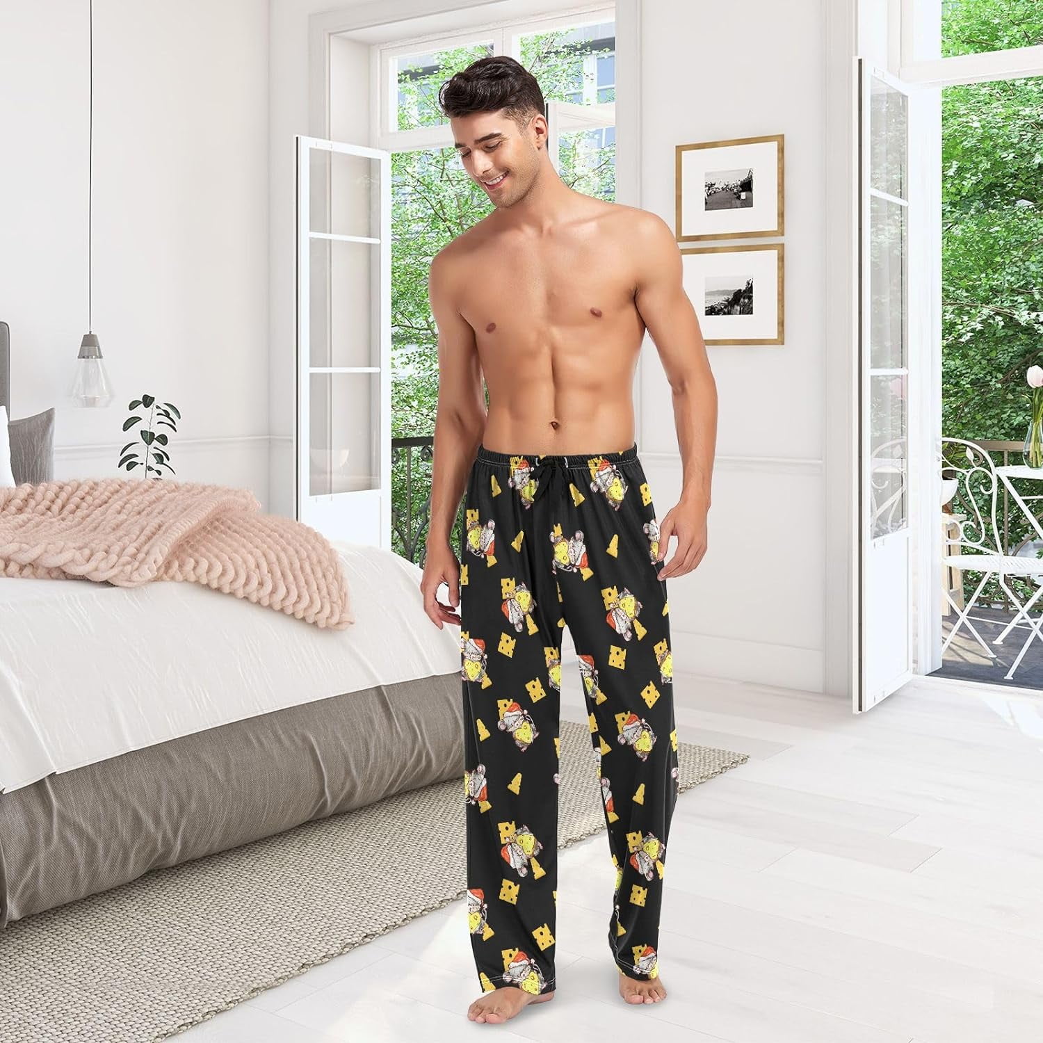 Top-kevin Multi- Xmas Mouse and Cheese Men's Pajama Pants