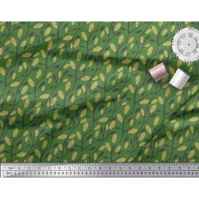 Soimoi Green Rayon Fabric Leaves & Clover Floral Print Fabric by Yard 56 Inch Wide