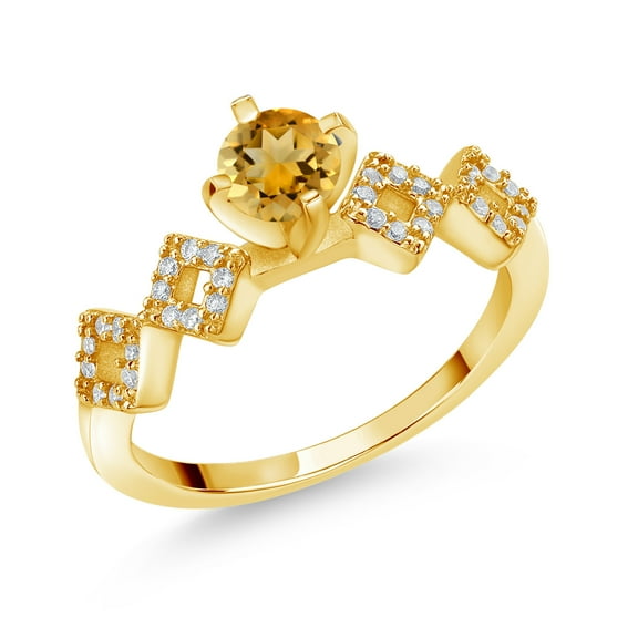 Gem Stone King 1.11 Ct Round Yellow Citrine 18K Yellow Gold Plated Silver Ring (Size 7)