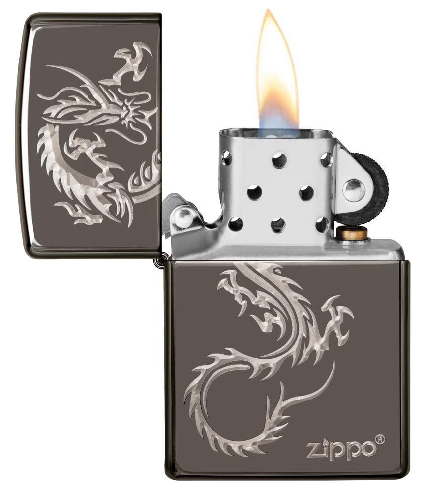 Zippo Chinese Dragon Design Black Ice Pocket Lighter