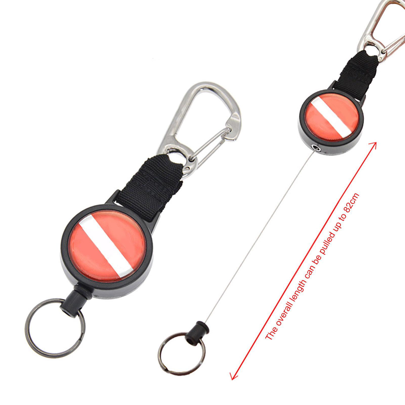 Divers Retractable Locking Lanyard Diving Clips Stainless Steel Anti-Lost Key Keychain Diving Equipment Retractable Up to 82CM 