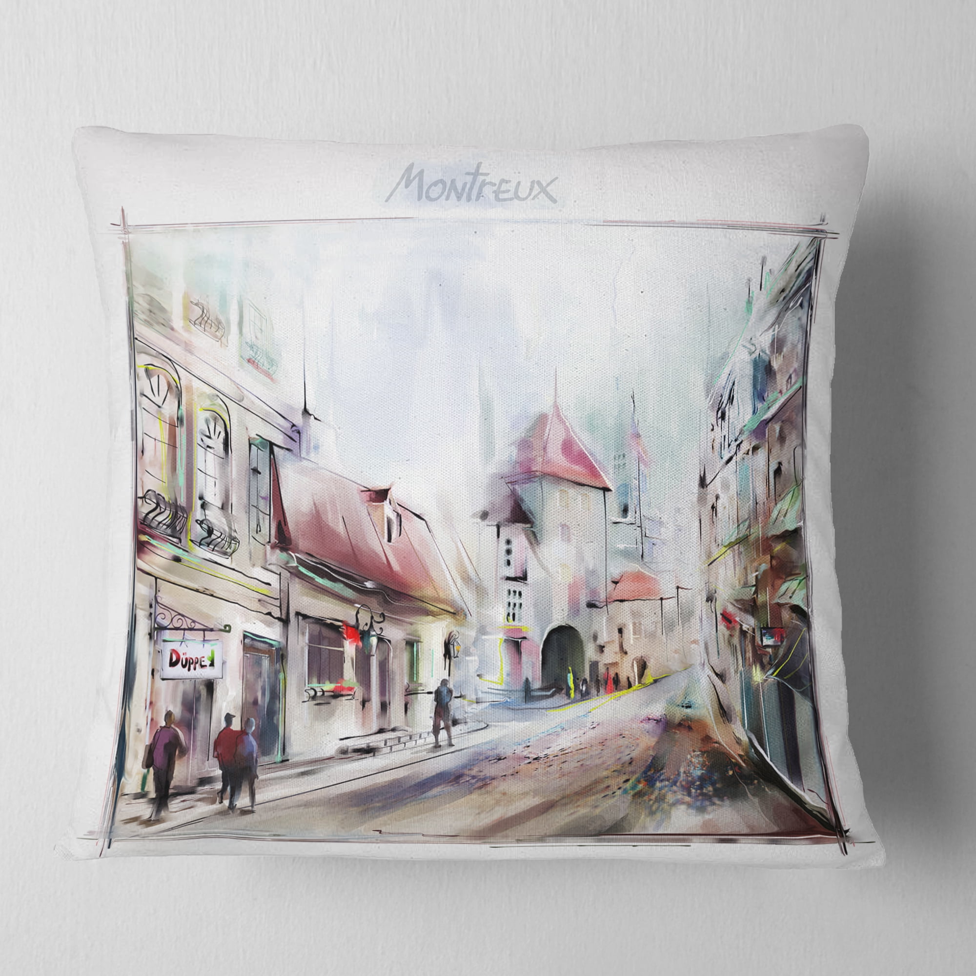 Designart Montreux Illustration - Digital Art Landscape Printed Throw Pillow - 18x18