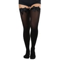 thumbnail image 4 of ToBeInStyle Womens Beautiful Satin Bow Opaque Thigh High Stockings - Black w/ Black Bow - One Size Plus, 4 of 7