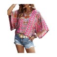 thumbnail image 3 of Gvmfive Women Floral Print V Neck Short Sleeve Loose Blouse Casual Tops Shirt, 3 of 5