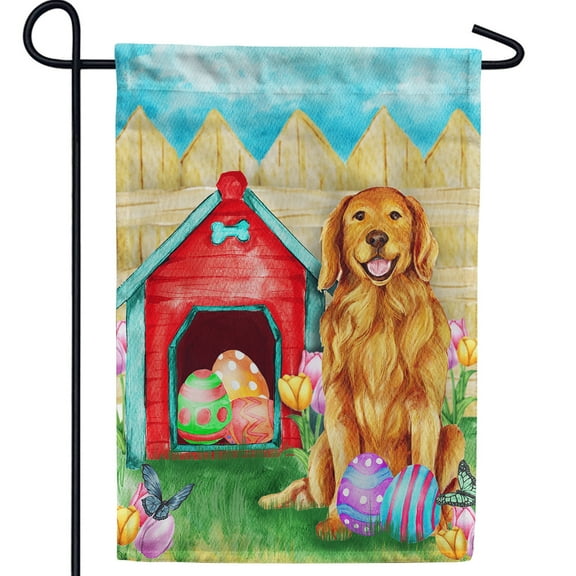 America Forever Easter Dog Garden Flag 12.5 x18 inch Double Sided Egg Hunt Golden Retriever Dog House Farmhouse Small Spring Holiday Seasonal Easter Day Flags for Outdoor Yard Lawn Decoration